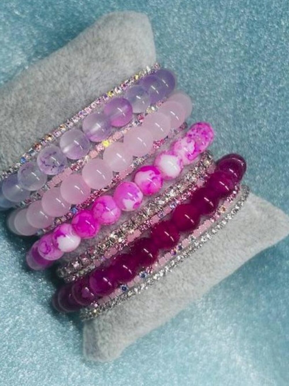 Pink Glass Beaded Bracelet Stack Bundle 11 Pc Set